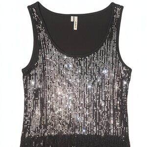 Vintage 90s/Y2K Woman Studio Y Black w/ Silver Sequin Tank Top